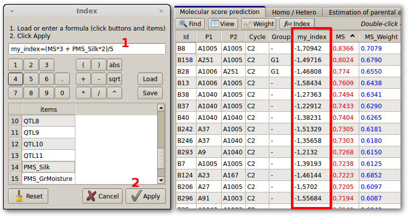 Figure 12: the resulting index column is always located just before the MS column.